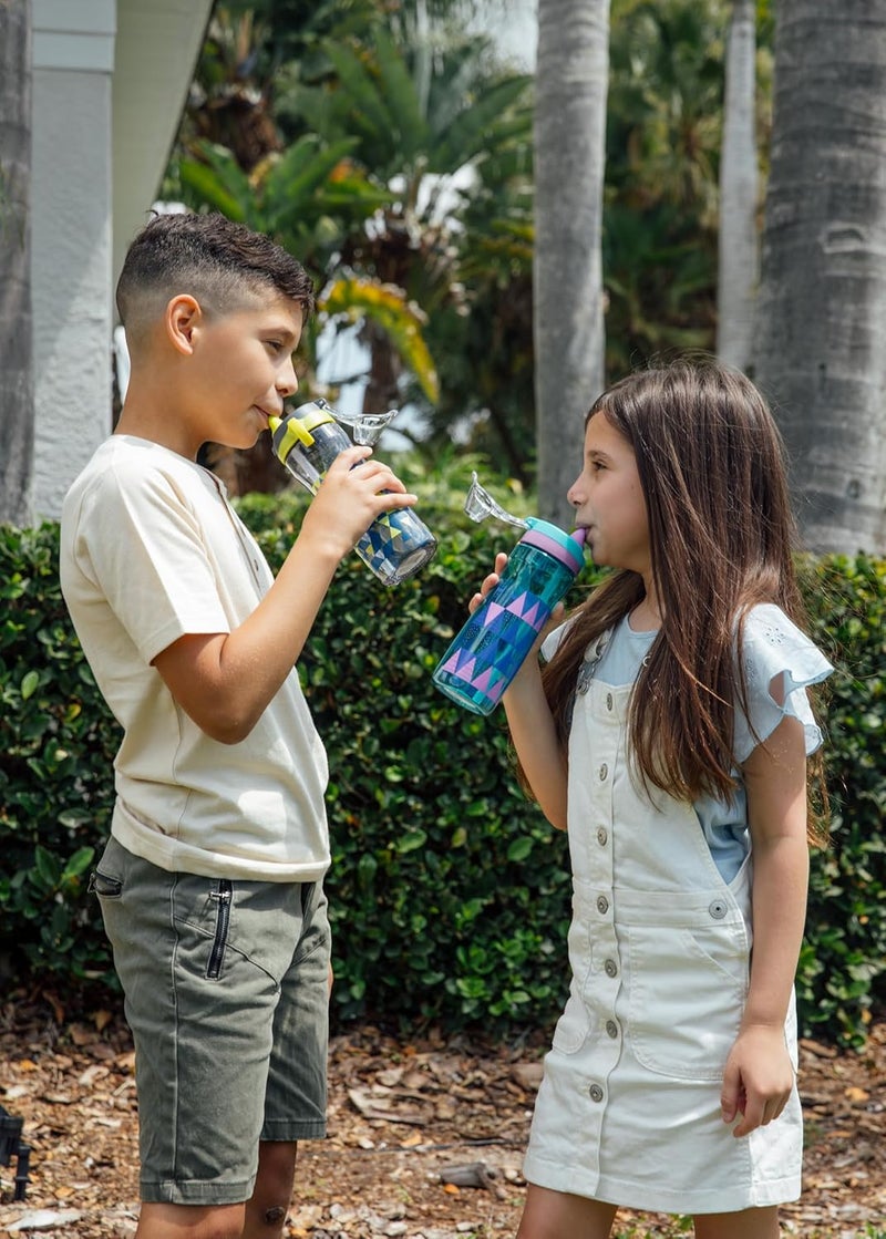 Pogo BPA-Free Tritan Kids Water Bottle with Silicone Soft Straw, Grey Geode, 18 oz. - Image 2