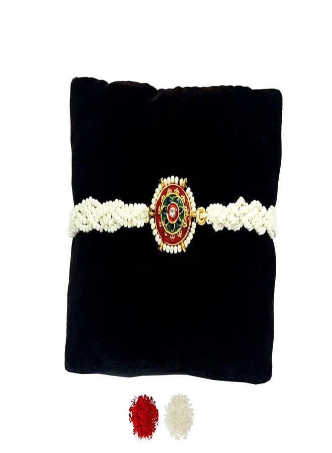 Evisha Traditinal Meenakari Pendant With Pearl Band Rakhi For Brother | Rakhi Combo-209 | rakhi || rakhi set || rakhi for brother || rakhi for brother and bhabhi || rakhi combo || bhaiya bhabhi rakhi || rakhi gifts - Image 3
