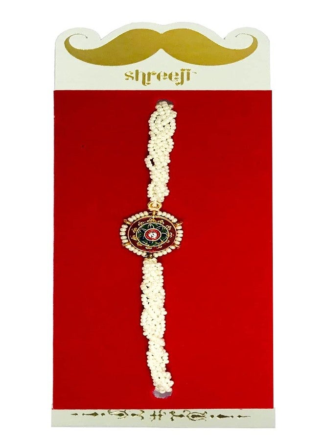 Evisha Traditinal Meenakari Pendant With Pearl Band Rakhi For Brother | Rakhi Combo-209 | rakhi || rakhi set || rakhi for brother || rakhi for brother and bhabhi || rakhi combo || bhaiya bhabhi rakhi || rakhi gifts - Image 2