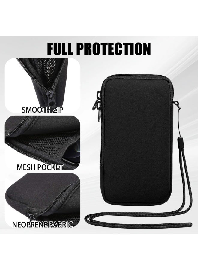 CMGTYYD Neoprene Phone Pouch,Mobile Phone Sleeve Case with Zipper,Mobile Bag with Neck Lanyards Straps,Universal Shock Phone Sock,Black (7.2 inch) - Image 2