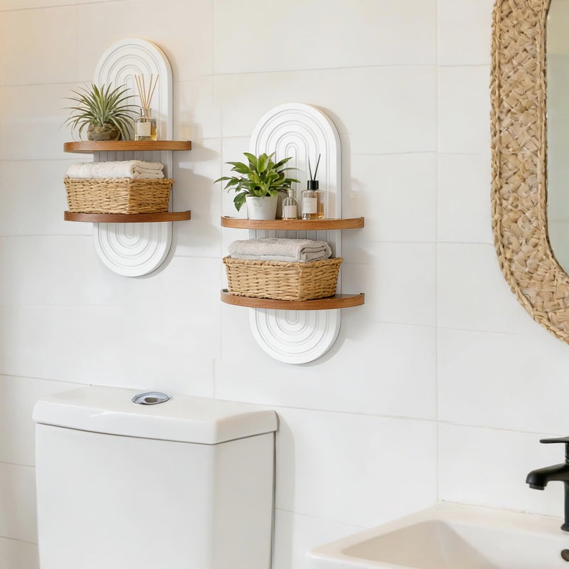 Walasis Boho Shelves Wall Decor: 22inch Decorative Floating Shelves with Ledge Mid Century Modern MCM Hanging Shelf for Displaying Plants Small Items - Image 5