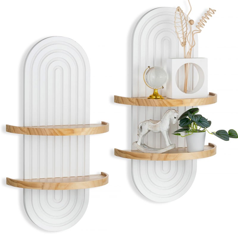 Walasis Boho Shelves Wall Decor: 22inch Decorative Floating Shelves with Ledge Mid Century Modern MCM Hanging Shelf for Displaying Plants Small Items - Image 1
