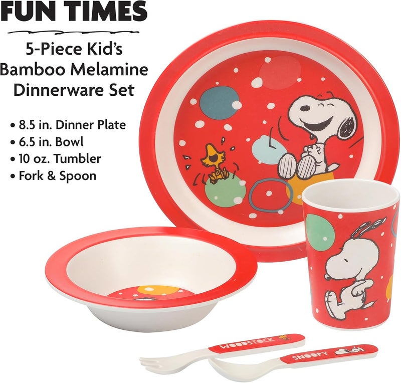 Peanuts Snoopy Fun Times 5Piece Bamboo Melamine Dinnerware Set For Kids  Red - Image 2