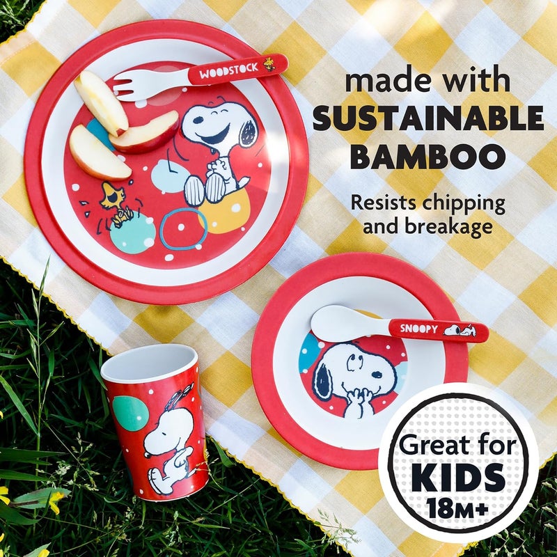 Peanuts Snoopy Fun Times 5Piece Bamboo Melamine Dinnerware Set For Kids  Red - Image 4