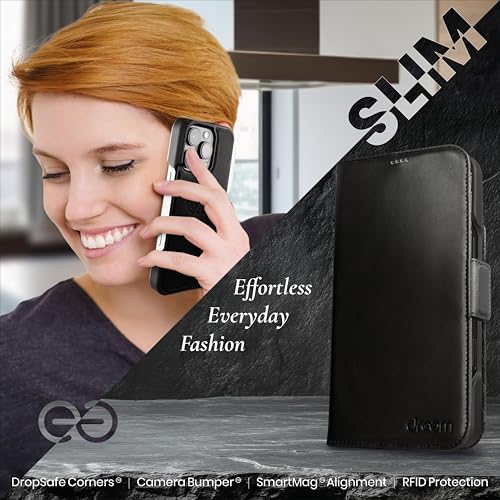 Dreem for iPhone 16 Pro Case Wallet, Revolutionary Phone Stand, Vegan Leather, MagSafe-Fit, Magnetic Detachable Flip Cover, RFID Blocking Card Holder, Gift-Box [Fibonacci:Black] - Image 5