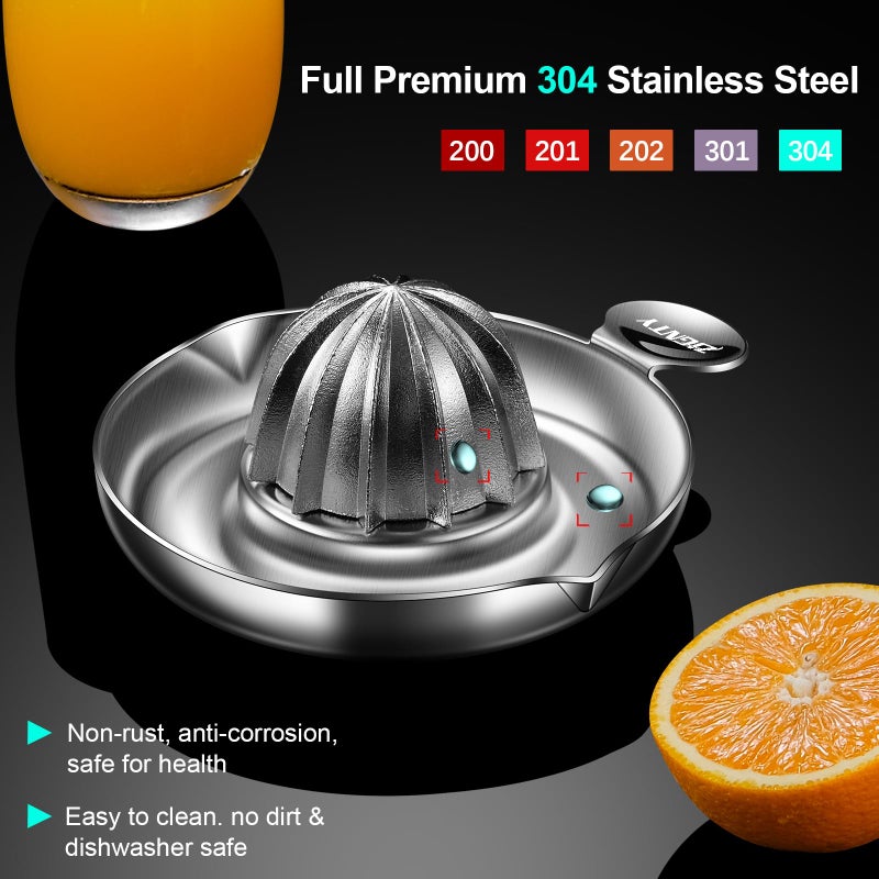 ZIGNTY Lemon Squeezer Stainless Steel, Heavy Duty Manual Hand Juicer, Premium Citrus Reamer Juicer Rotation, Lime Orange Fruit Squeezer, 200ML Container 2 Pour Spouts, Dishwasher Safeï¼ˆ5-Year Warrantyï¼‰ - Image 2
