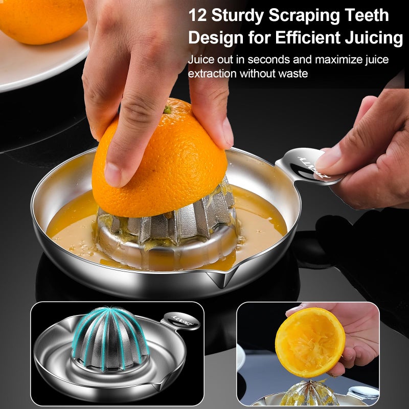 ZIGNTY Lemon Squeezer Stainless Steel, Heavy Duty Manual Hand Juicer, Premium Citrus Reamer Juicer Rotation, Lime Orange Fruit Squeezer, 200ML Container 2 Pour Spouts, Dishwasher Safeï¼ˆ5-Year Warrantyï¼‰ - Image 3