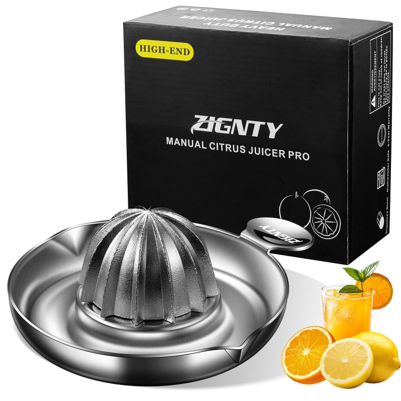 ZIGNTY Lemon Squeezer Stainless Steel, Heavy Duty Manual Hand Juicer, Premium Citrus Reamer Juicer Rotation, Lime Orange Fruit Squeezer, 200ML Container 2 Pour Spouts, Dishwasher Safeï¼ˆ5-Year Warrantyï¼‰ - Image 1