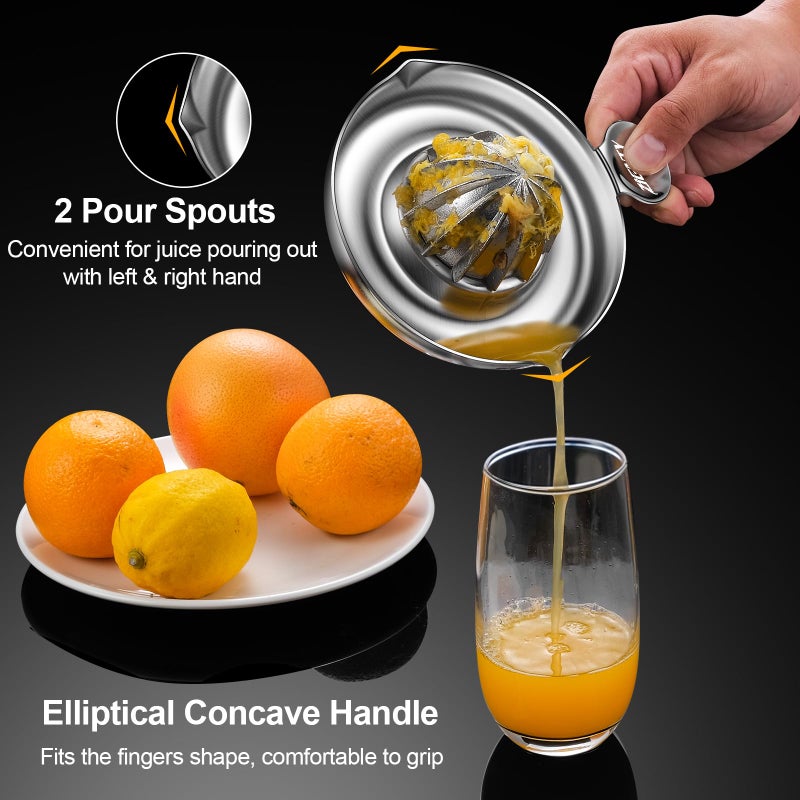 ZIGNTY Lemon Squeezer Stainless Steel, Heavy Duty Manual Hand Juicer, Premium Citrus Reamer Juicer Rotation, Lime Orange Fruit Squeezer, 200ML Container 2 Pour Spouts, Dishwasher Safeï¼ˆ5-Year Warrantyï¼‰ - Image 4