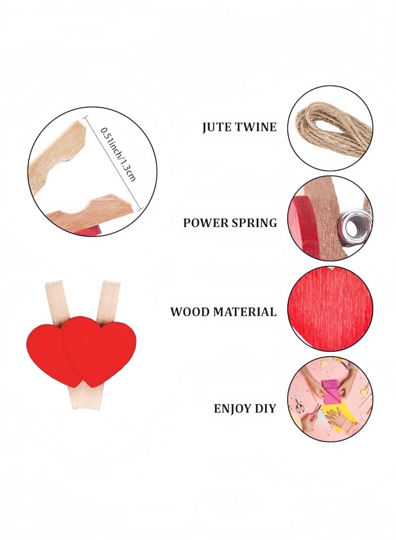 50 قطعة من مشابك الصور الخشبية على شكل قلب وردي، مشابك ملابس صغيرة للصور، مع خيط 5 أمتار لتعليق الصور - Image 5