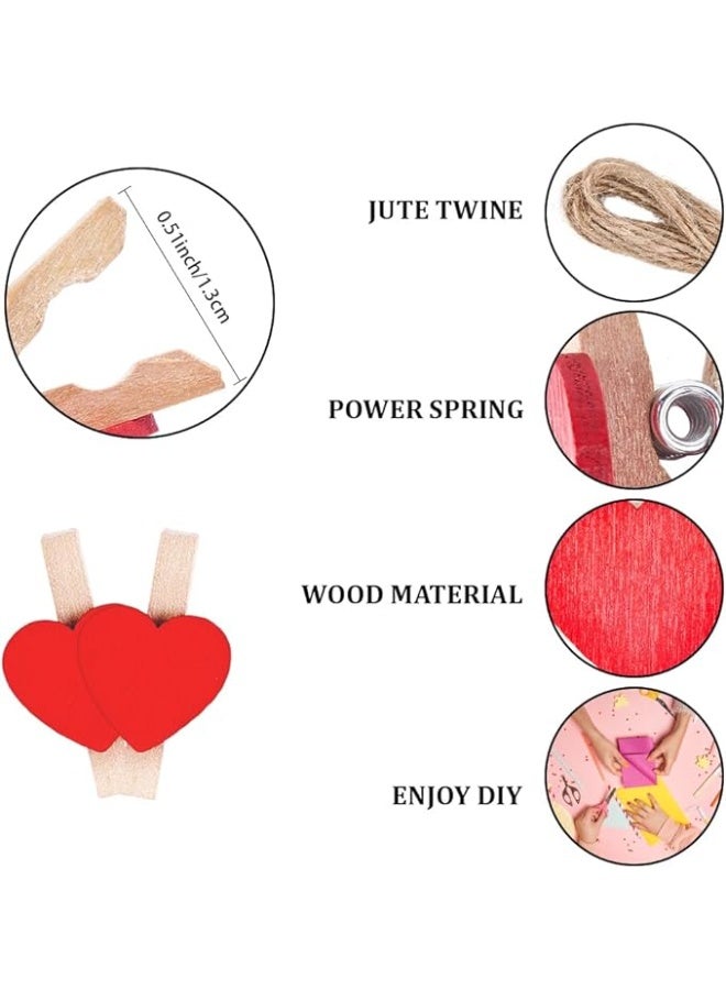 50 قطعة من مشابك الصور الخشبية على شكل قلب وردي، مشابك ملابس صغيرة للصور، مع خيط 5 أمتار لتعليق الصور - Image 4