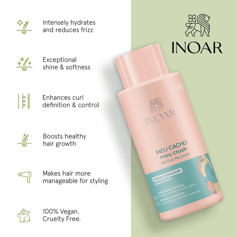 Inoar MEU Cacho MEU Crush Conditioner with Plant-Based Collagen & Vitamin E for Curly Hair Hydration & Definition, 16.9 fl.oz - Image 3