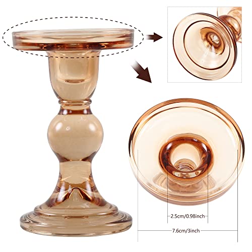 GMWD 3 Pcs Glass Candle Holder Set Clear, Amber Candlesticks Holders Pillar Taper Candles Tealight Stand for Wedding Centerpieces Home Decorations Dining Table - Image 4