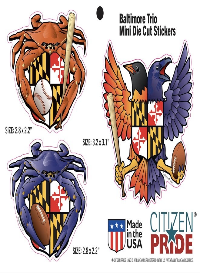 Citizen Pride Baltimore Sports Fan Trio Mini Sticker, Three Small Stickers, Decal die Cut Vinyl - Made in USA - Image 2