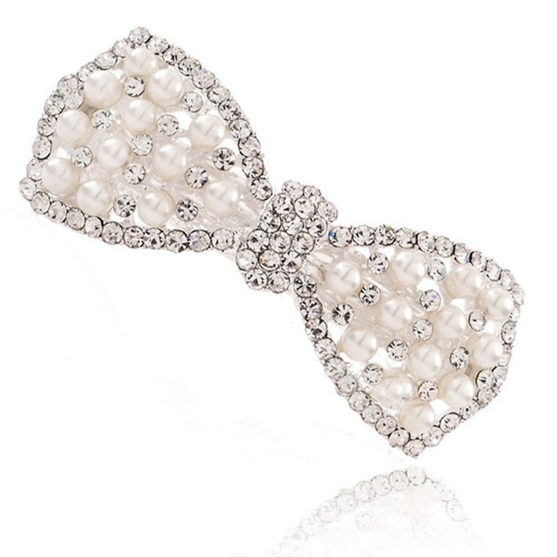 KINFENE Crystal Sparkling Bowknot Hair Pins Rhinestone Pearl Hair Clip Hairpin