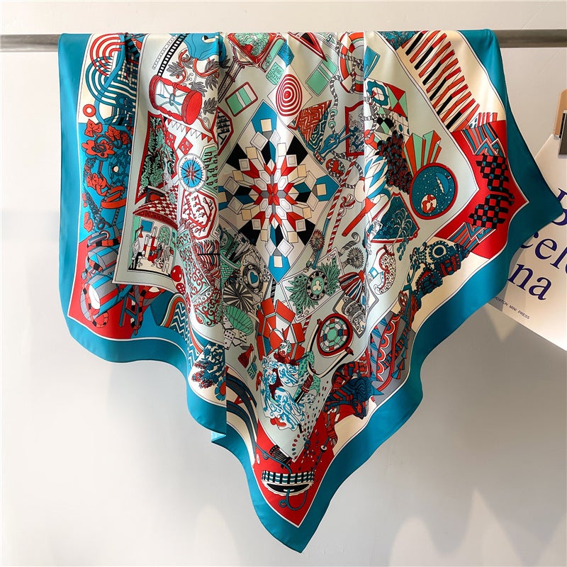 Rose Scarf Women's Twill Large Square Scarf All-match Decorative Shawl Autumn and Winter Scarf Color Matching Fashion Scarf Sunscreen  - Image 1