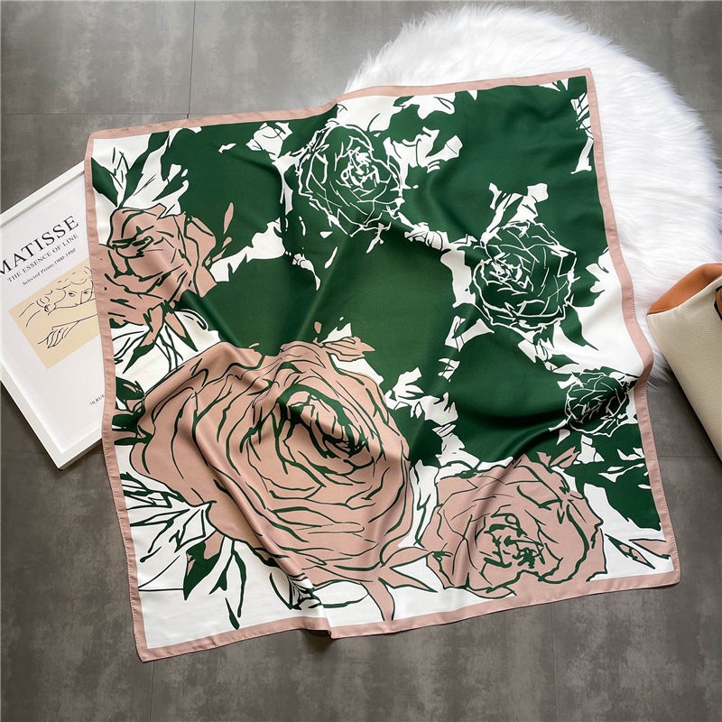 Rose Scarf Women's Twill Large Square Scarf All-match Decorative Shawl Autumn and Winter Scarf Color Matching Fashion Scarf Sunscreen  - Image 4