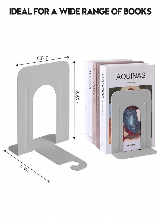 Honagu Bookends, Metal Book Ends, Bookends for Shelves, Book Holder Stopper for Heavy Books, /CDs/DVDs (1 Pair/2 Pieces, Grey) - Image 2