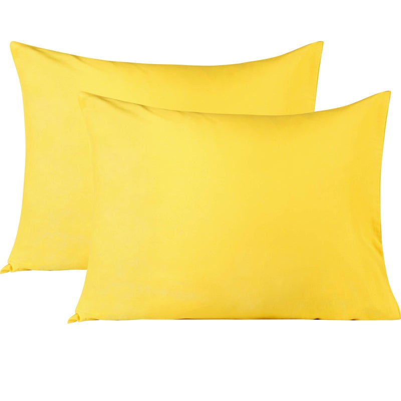 BEDSUM Microfiber Standard Pillowcases Set of 2 Soft Wrinkle Resistant and Easy Care Pillow Cases with Envelope Closure for Kids 20x26 inches Yellow