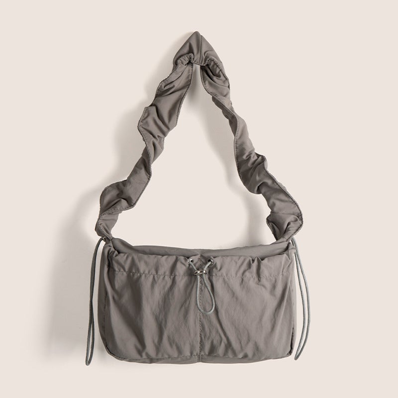 Women's Vintage Nylon Drawstring Pleated Crossbody Bag - Image 1