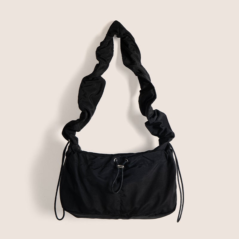Women's Vintage Nylon Drawstring Pleated Crossbody Bag - Image 2