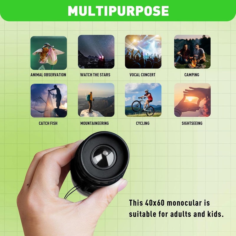 HDAJY Monocular Telescope, Upgrade 40 x 60 Portable Telescope, Monoculars for Adults High Powered, Suit Stargazing, Hunting, Bird Watching, Hiking Travel, Camping, Black - Image 5