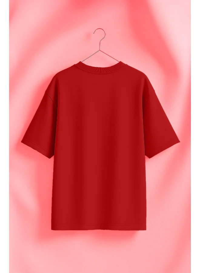 جونبيري JUNEBERRY® Pure Cotton Oversized Baggy Fit California Printed Red T-Shirt for Women (OS_J_CLIFRNIA_RD_S)