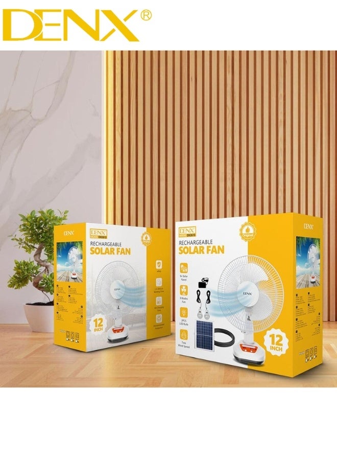 Denx "DENX Rechargeable Solar Fan DX2613 – Equipped with a 9V Solar Panel for Efficient Charging, 3 Strong Blades for Powerful Airflow, Dual Wind Speed Control, Up to 8 Hours Working Time, and 2 Built-in LED Lights – Perfect for Home, Camping, and Emergency Use" - Image 5