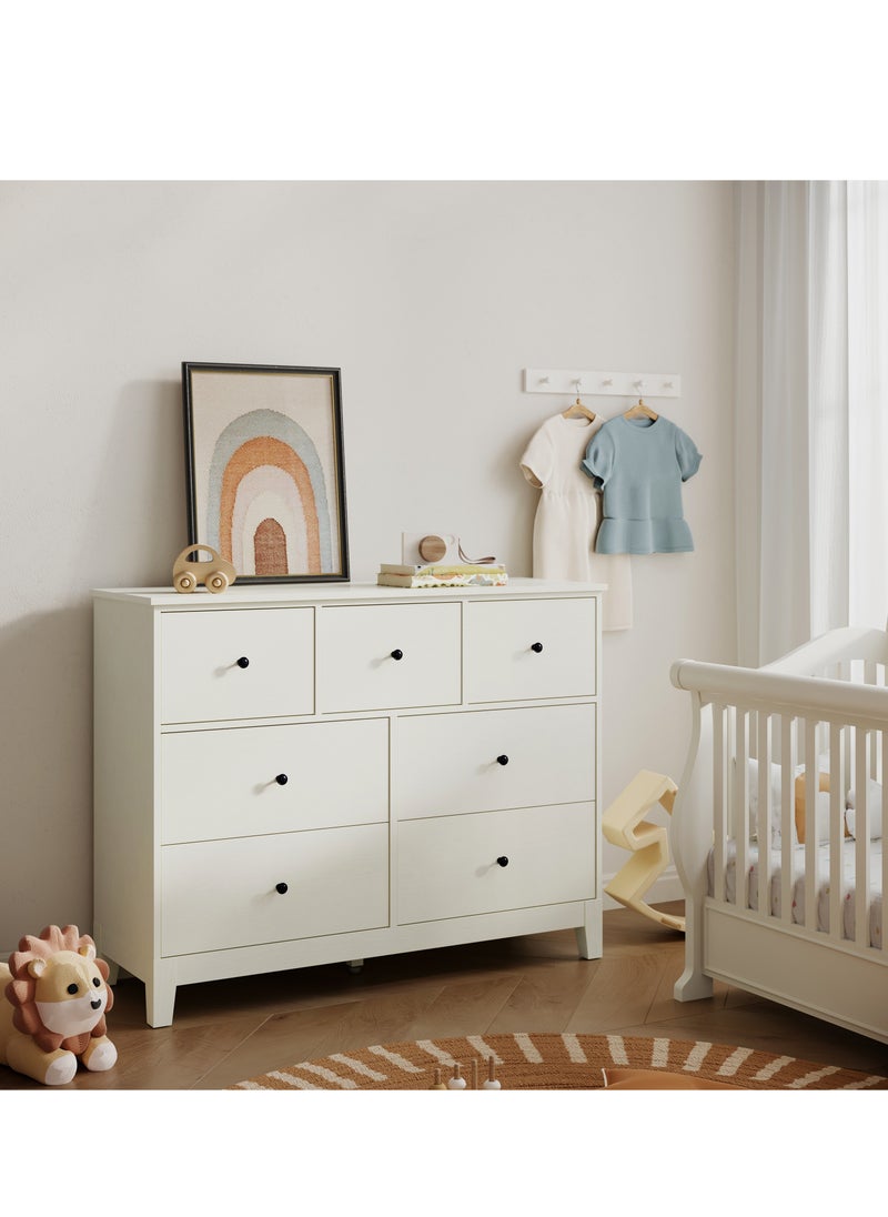 LINSY  -  Wood Dresser closet With 7 Drawers , Dressers Organizer for Bed Room Living Room, Kids Room, Nursery, Hallway, White Color, size 114.2L*41.1W*89.5H cm - pzsku/Z394409CB0741D125EF1EZ/45/_/1709450909/fe106d59-ff53-41a6-bd7e-5437239c38a9