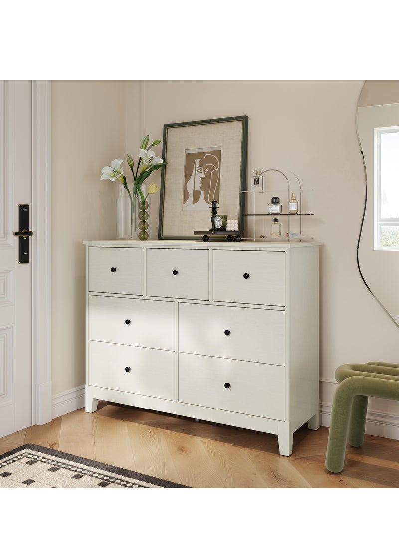 LINSY  -  Wood Dresser closet With 7 Drawers , Dressers Organizer for Bed Room Living Room, Kids Room, Nursery, Hallway, White Color, size 114.2L*41.1W*89.5H cm - pzsku/Z394409CB0741D125EF1EZ/45/_/1709450929/d6794185-7913-4c69-907b-37751b039c11