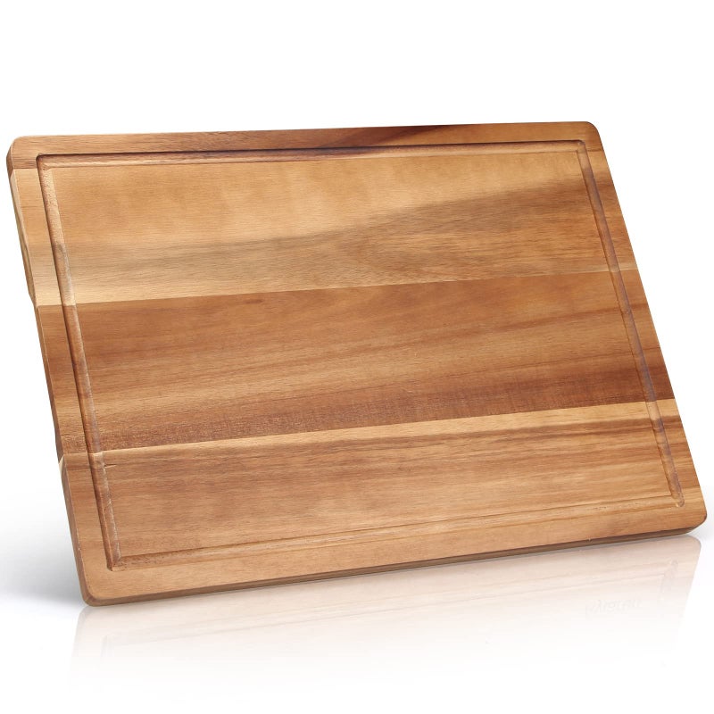 17 Best Solid Acacia Wood Cutting Boards for Kitchen Meat Large Wooden Charcuterie Board Food Non Toxic Hardwood Chopping Boards with Juice Groove Thick Butcher Block Big Bread Serving Cheese Board