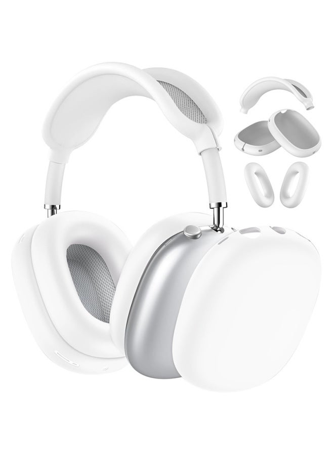 Suitable For Airpodsmax Silicone Cover Headset Protective Cover For Apple Airpodsmax Earphone Case-Color:Silicone*silver White 3-piece Set (headband Cover*1+shell Cover*1 Pair+ear Cushion Cover*1 Pair)-Applicable Models:Universal For Airpods Max 1/2 Generation