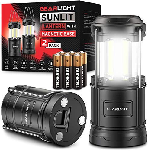 GearLight Camping Lantern - 2 Portable LED Battery Powered Lantern with Magnetic Base and Foldable Hook for Emergency Use or Campsites, Essential Hurricane Survival Kit with Batteries - Image 1