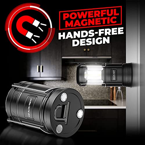 GearLight Camping Lantern - 2 Portable LED Battery Powered Lantern with Magnetic Base and Foldable Hook for Emergency Use or Campsites, Essential Hurricane Survival Kit with Batteries - Image 2