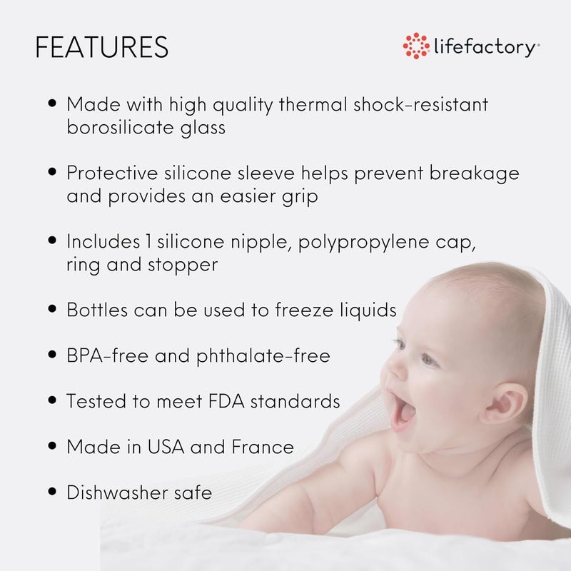Lifefactory Glass Baby Bottles with Silicone Protection - 2-Pack, 9 oz Bottles, Kale - Image 3