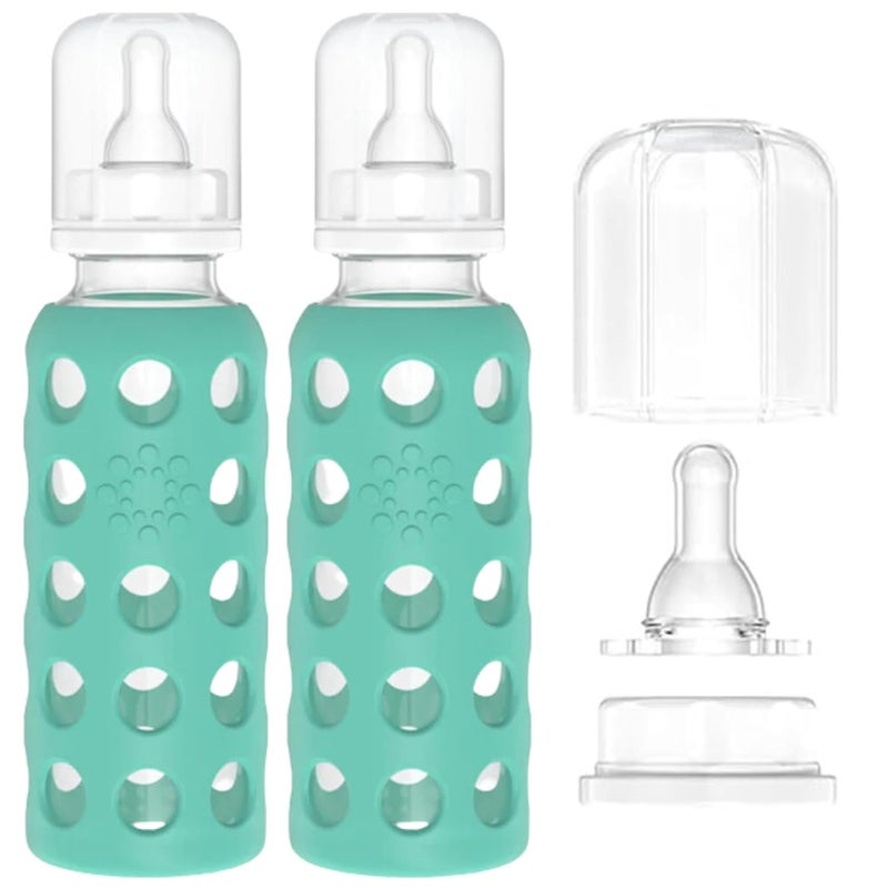 Lifefactory Glass Baby Bottles with Silicone Protection - 2-Pack, 9 oz Bottles, Kale - Image 2