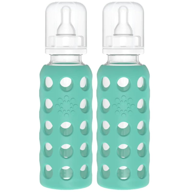Lifefactory Glass Baby Bottles with Silicone Protection - 2-Pack, 9 oz Bottles, Kale - Image 1