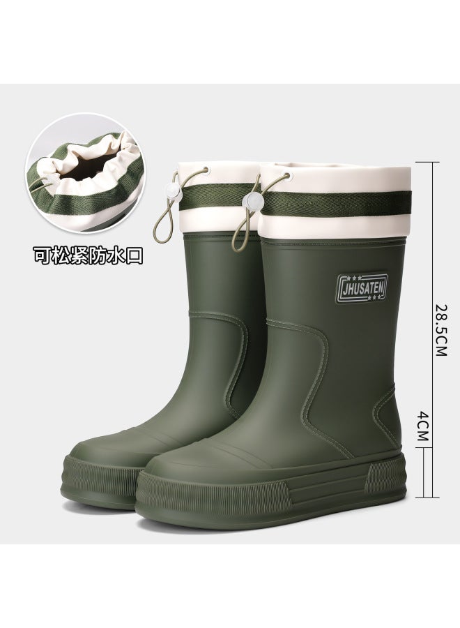 European And American Simple Fashion Rain Boots Brown Mid-high Rain Boots Windproof Girdle Women's Rubber Shoes High Thick-soled Wading Boots For Women