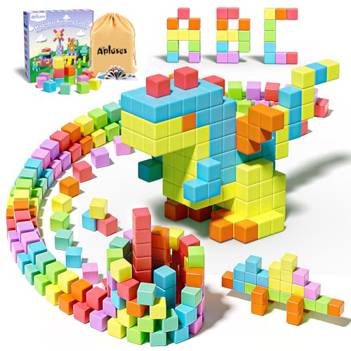 Apluses Magnetic Blocks for Toddlers Toys Magnetic Building Cubes Toy for Sensory STEM Autism Education Preschool Magnet Toys for 3 4 5 6 Year Old Birthday Gifts Games for Boys Girls - Image 1