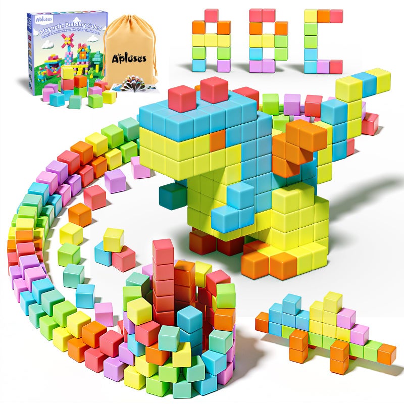 Apluses Magnetic Blocks for Toddlers Toys Magnetic Building Cubes Toy for Sensory STEM Autism Education Preschool Magnet Toys for 3 4 5 6 Year Old Birthday Gifts Games for Boys Girls - Image 3