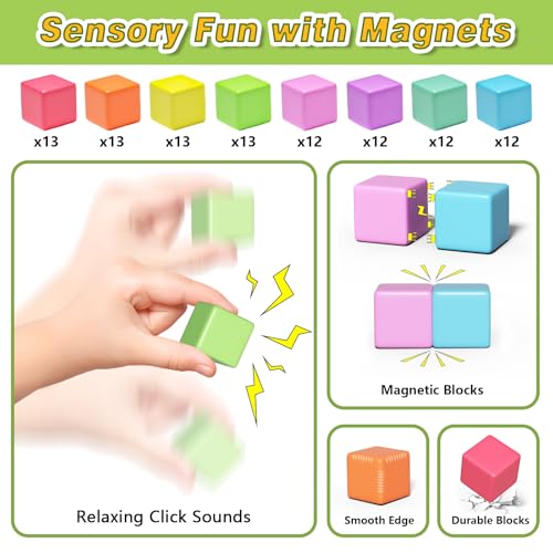 Apluses Magnetic Blocks for Toddlers Toys Magnetic Building Cubes Toy for Sensory STEM Autism Education Preschool Magnet Toys for 3 4 5 6 Year Old Birthday Gifts Games for Boys Girls - Image 5