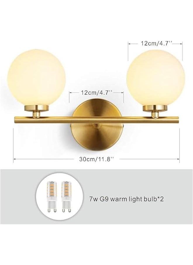 HOOKOR Mid-Century Wall Sconce Golden Wall Lamp with Glass Globe Shade, Double Lights Modern Wall Lamp for Bathroom Bedroom Living Room with G9 Bulb (2-Lights)  - Image 3