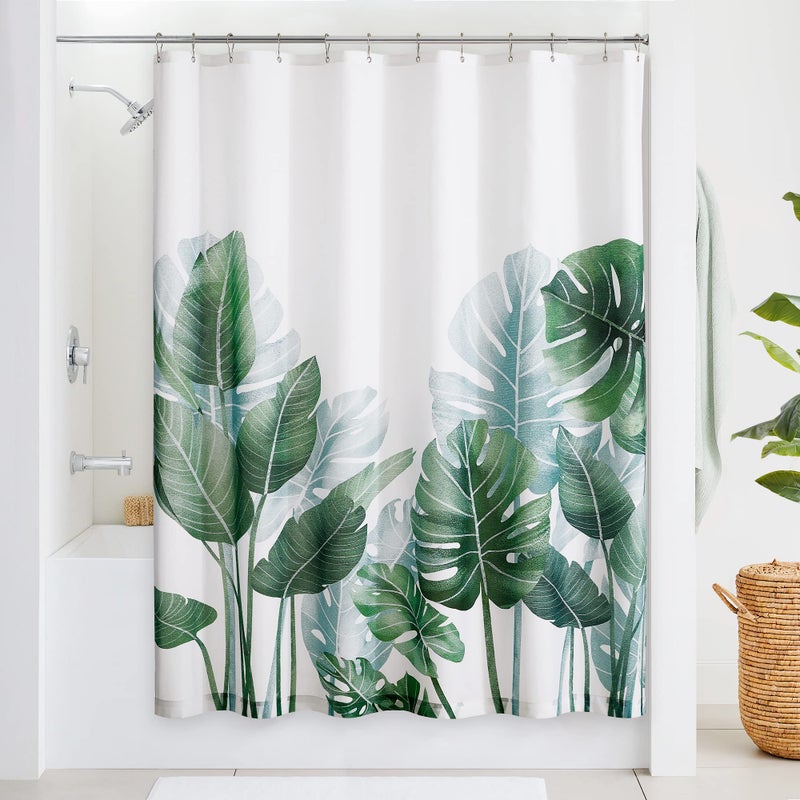 KGORGE Bathroom Shower Curtains - Tropical Plant Printed Polyester Shower Curtain 84 inch Length Extra Long Bath Decor for Bath Tub Toilet Hotel  72x84 inch with Hooks - Image 1
