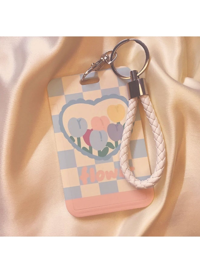 NIBEMINENT 1 - Piece Tulip Kpop Photo Card Holder Pendant Key Chain ID Badge Holder ID Card Holder Photo Card Protector for School ID Office ID Access Card for Women Girls
