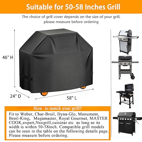 Aoretic Grill Cover, 58 inch Heavy Duty BBQ Gas Grill Cover for Outdoor Grill, Charbroil Barbecue Waterproof for Weber Char-Broil Monument, Dyna-glo Nexgrill T-Spun Polyester - Image 2
