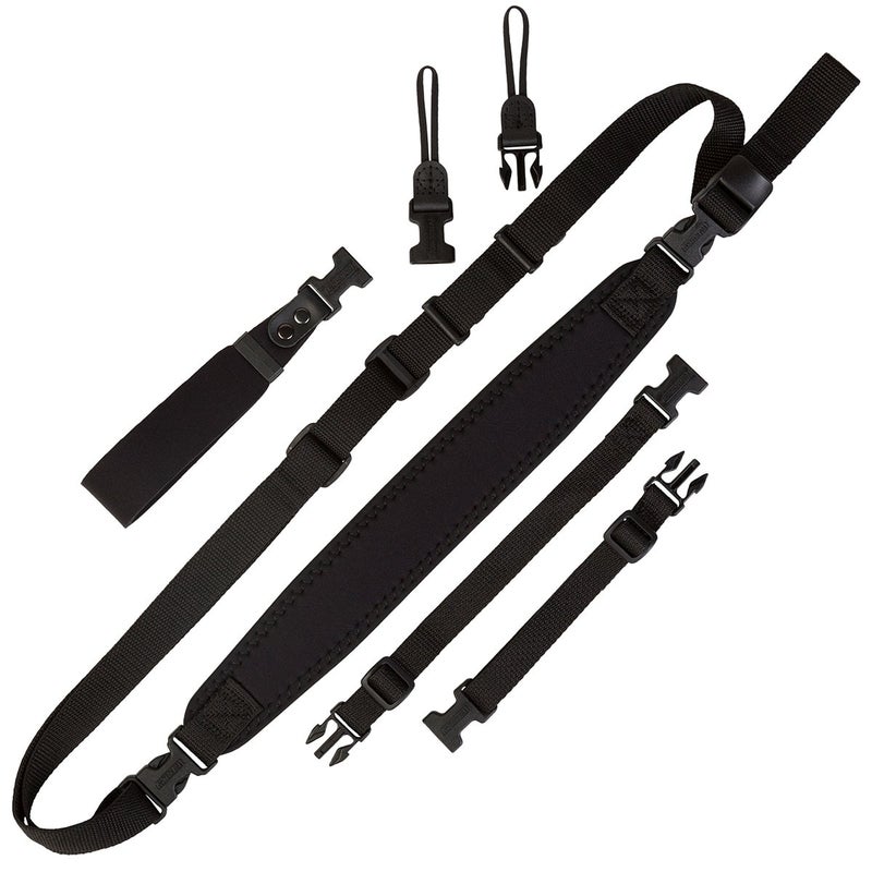 OP/TECH USA Super Classic Combo Camera Strap Kit - Black, Adjustable Neoprene DSLR Strap, Comfortable and Durable Convertible Camera Strap for Photographers, Made in USA - Image 1