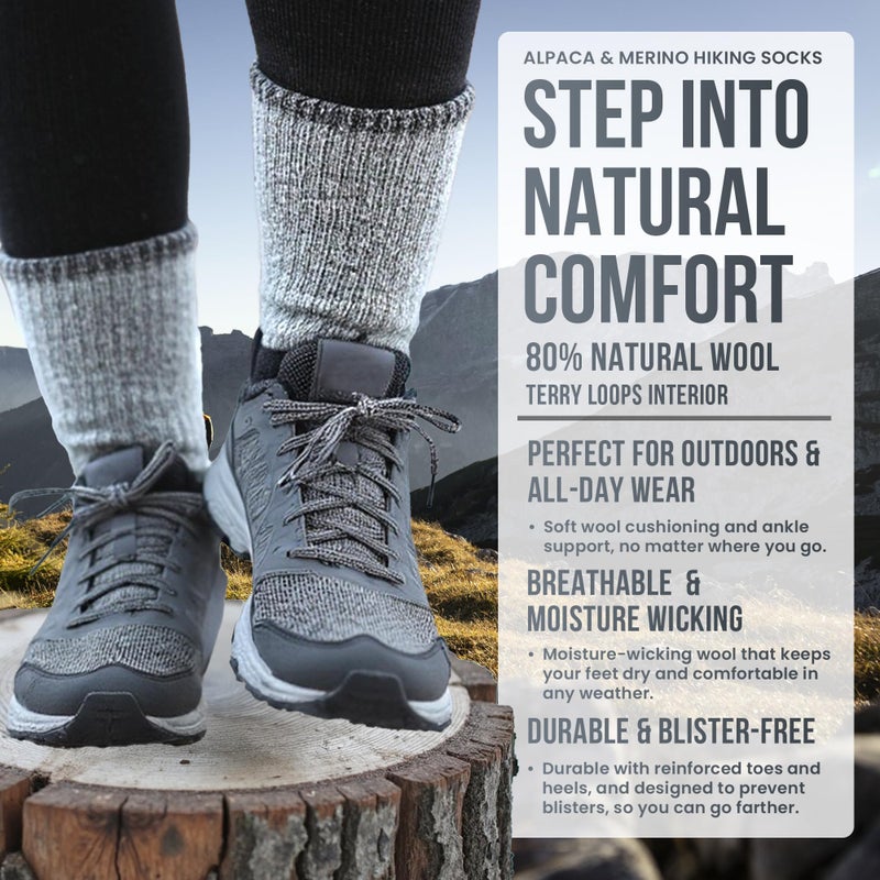 Desert Breeze Distributing Alpaca Merino Wool Crew Socks, Alpaca Wool Socks for Men & Women, Moisture Wicking, Cushioned Hiking Socks, Thick, Breathable Merino Wool, Made in USA, Anti-Blister, Cold Weather Use, Timberline MED - Image 3
