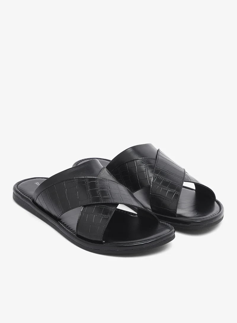 Croc Emboss Cross Strap Sandals