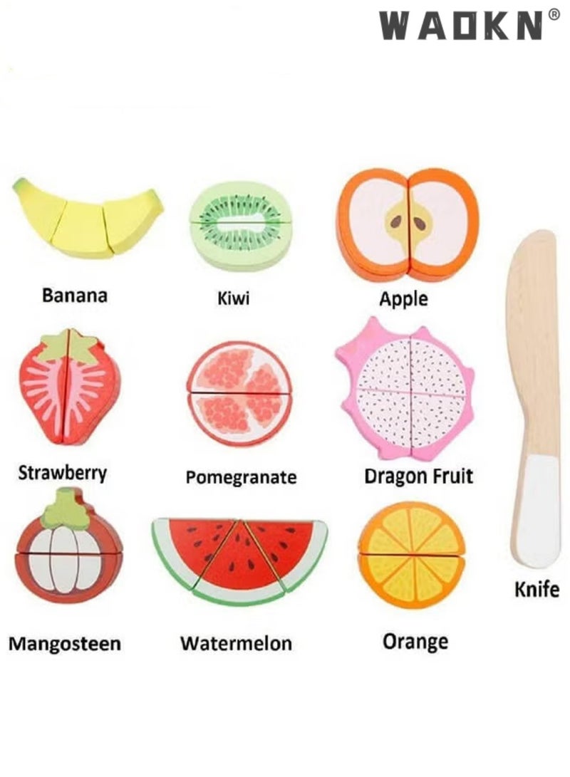 WAOKN Wooden Magnetic Puzzles, Early Education for Children, Sliceable Fruits and Vegetables, Kitchen games, Toys with Wooden Cutting Boards，Kids Food Cutting Toy Set Educational Kitchen Role Play Toys for Toddlers Kids Includes Cutting Board Knife Sliceable Fruits Vegetables for Aspiring Young Chefs Pretend Play - Image 4