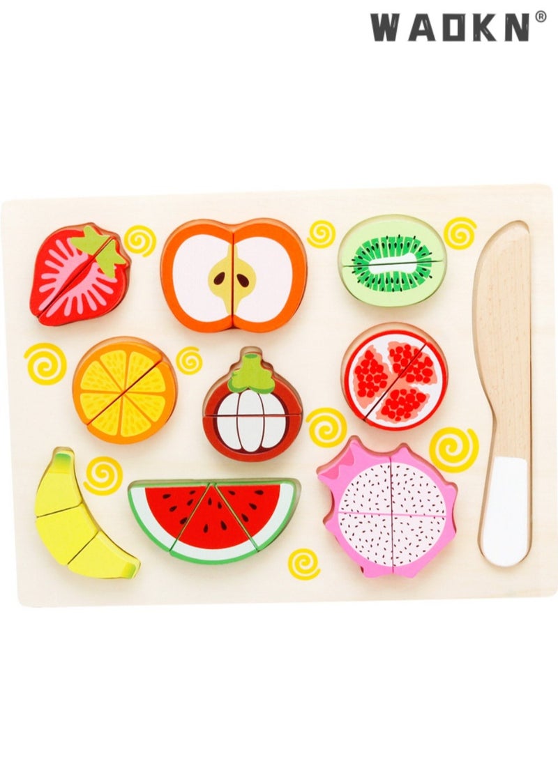 WAOKN Wooden Magnetic Puzzles, Early Education for Children, Sliceable Fruits and Vegetables, Kitchen games, Toys with Wooden Cutting Boards，Kids Food Cutting Toy Set Educational Kitchen Role Play Toys for Toddlers Kids Includes Cutting Board Knife Sliceable Fruits Vegetables for Aspiring Young Chefs Pretend Play - Image 1
